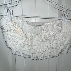 Zara Ivory Ruffled Off-Shoulder Bandeau Crop Top